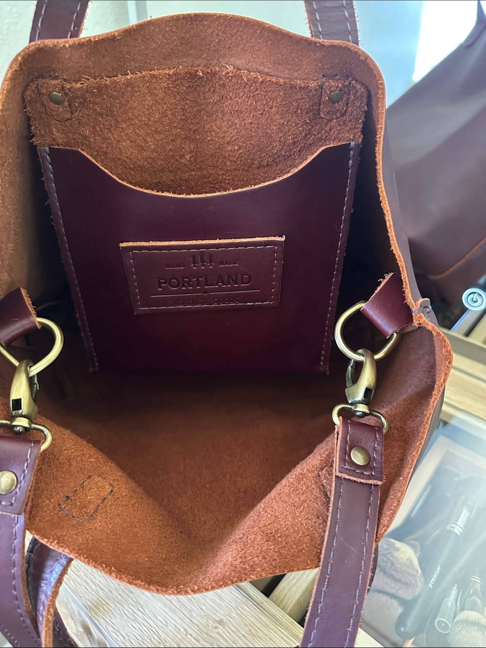 Portland Leather Deep Burgundy Shoulder Tote used maybe 5 times lol - Picture 5 of 6